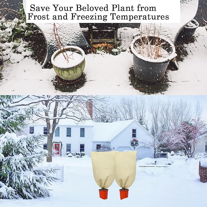 gardtree Plant Covers Freeze Protection 47.2" x 70.8" 2 Packs 2.4oz/yd², Thickened Winter Plant Frost Protection Garden Cold Weather Tree Wrap with Zipper Drawstring for Outdoor Shrub Potted Plant