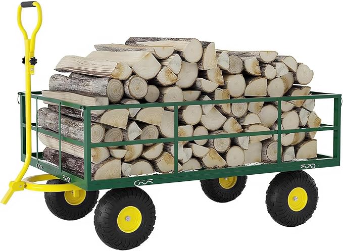 Metal Wagon - 1200lbs Garden Cart with 10" Multi-Terrain Tires, 4 Removable Mesh Sides & 180° Swivel Handle, Yard Wagon Cart for Lawn, Yard, Patio Gardening