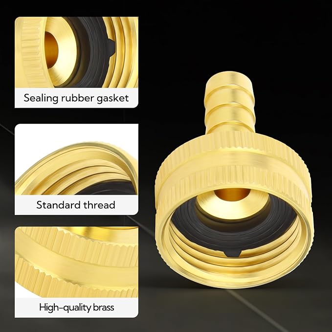 2Pcs 3/8 Barb to 3/4 GHT Female Thread Brass Garden Hose Pipe Connector, Hose Swivel Adapter for Garden Hose Repair