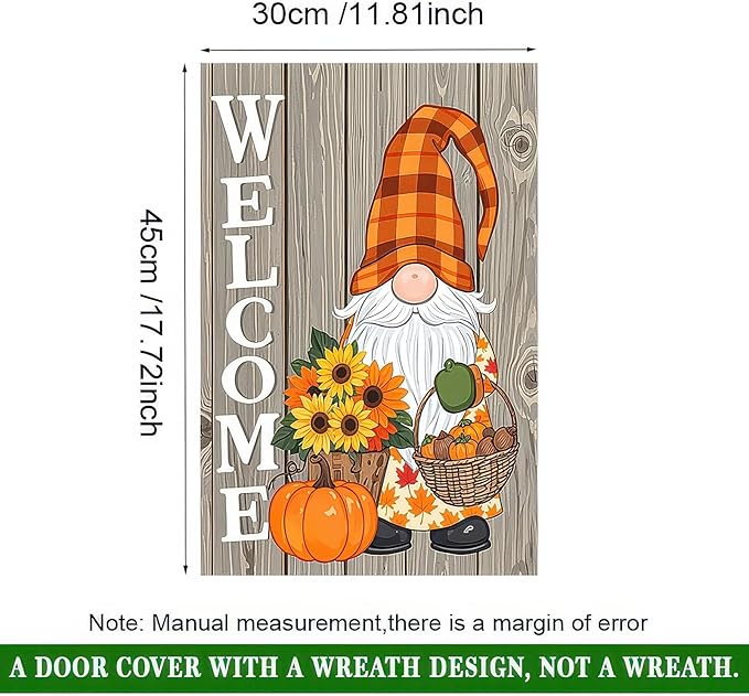 Thanksgiving Fall Garden Flag 12x18 Inch Welcome Gnome Flag Double Sided Autumn Yard Banner Sunflowers Pumpkins Acorn Basket for Porch Lawn Patio Seasonal Decor