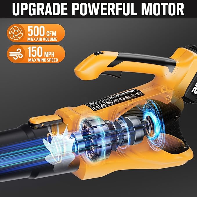 Leaf Blower Cordless 21V 500CFM Powerful Electric Leaf Blower with (2) 4.0Ah Batteries and Charger, Variable-Speed, Handheld Rechargeable Battery Powered Blowers for Lawn Care, Yard Clearance, Leaves