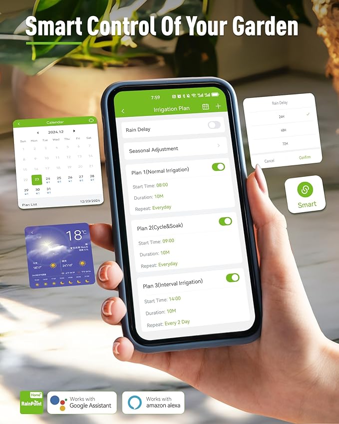 RAINPOINT WiFi Hose Timer, Brass Inlet Smart Sprinkler Timer for Watering, WiFi Watering Timer for Garden Hose with Hub, APP & Voice Control, Automatic Irrigation System for Lawns and Yard