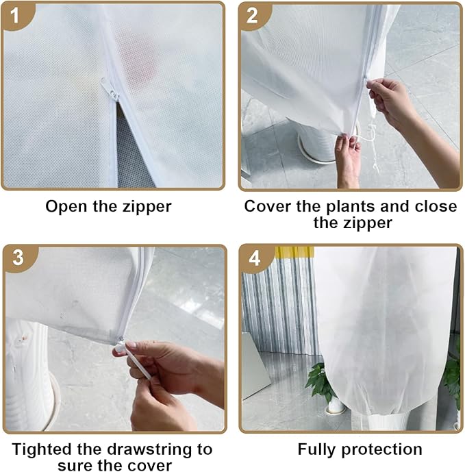 Plant Covers Freeze Protection – 50" × 75" Reusable Plant Protector Bag with Drawstring and Zipper for Plants Trees Shrub, Frost Jacket Warm Blanket for Freeze Frost Protection Season Extension
