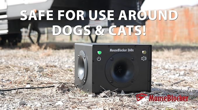 360 Outdoor Rodent Deterrent High Powered, Whisper Quiet Mouse Blocker That Protects up to 1000 sq ft Outside. RV, Camper, Carport, Mobile Home, 5th Wheel and All Vehicles.