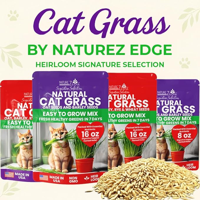 NatureZ Edge Premium Cat Grass Seeds for Indoor Cats, Non GMO - 1 lb Oat & Barley Grass for Indoor Cats, Cat Plant, Kitty Lawn, Pet Grass, Hierba para Gatos, Made in USA