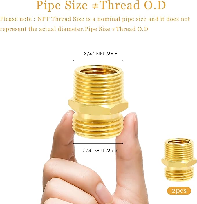 TAROSE 2 Pack Brass Garden Hose Adapter, Male to Male Hose Connector Adapter, GHT to NPT Adapter Hose Fitting,Brass Garden Hose to Pipe Fittings Connect