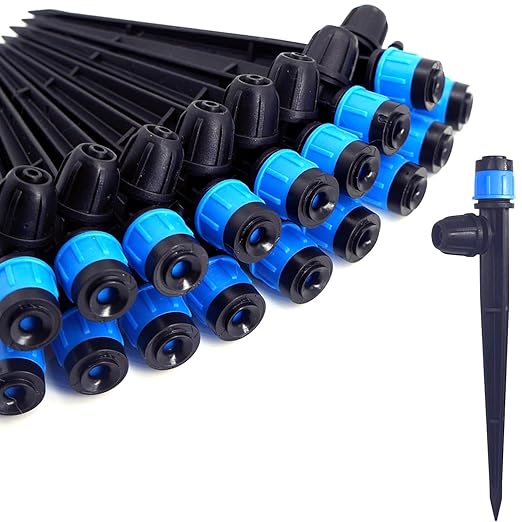 50Pcs Drip Irrigation Emitters with Lock, Adjustable 360 Degree Water Flow Irrigation Drippers for 1/4 inch Drip Irrigation Tubing, Micro Spray Drip System Parts for Garden Irrigation System