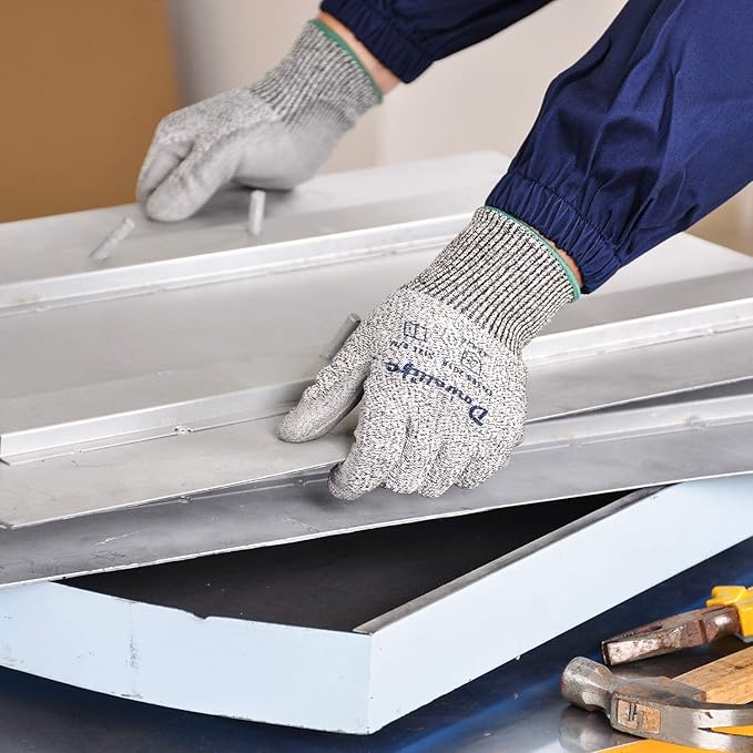 Dowellife Level 5 Cut Resistant Work Gloves for Men & Women, PU Coated Breathable Gardening Gloves, Thin Flexible Firm Grip