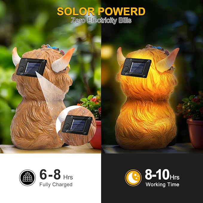 Solar Garden Decor Outdoor Statues Cow - Lawn Decor Statue for Patio, Balcony, Yard Ornament - Unique Gifts for Housewarming, Birthday, Christmas