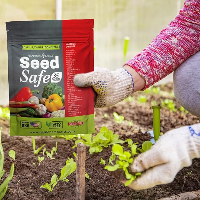 Gardeners Basics Seed Safe Kit โ 35 Easy-to-Grow Heirloom Vegetable Seeds for Beginners โ Non-GMO Garden Starter Set with 17,000+ Seeds โ Perfect Gardening Gift for New Gardeners or Families
