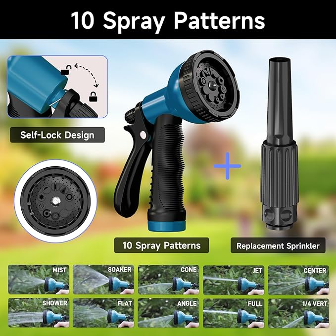 GARDENJOY Retractable Garden Hose Reel, 100ft x 1/2 inch Heavy Duty Garden Hose with 180°Swivel Wall Mounted Bracket, 10 Pattern Sprayer Nozzle, Any Length Lock & Slow Return System