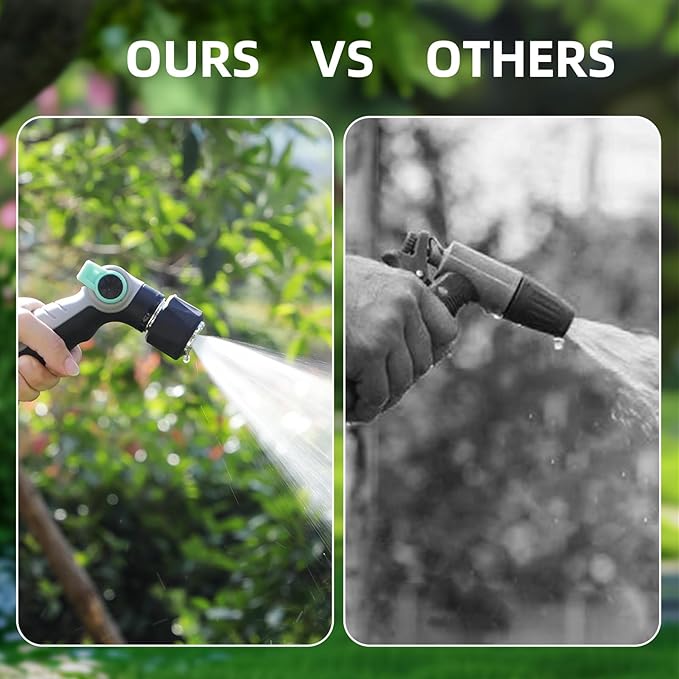 Garden Hose Nozzle Sprayer, Heavy Duty 100% Metal High Pressure Hose Nozzle with 4 Spray Patterns, Thumb Control Valve for Lawn & Plant Watering, Washing Cars, Pets Showering