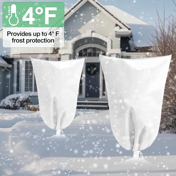 2 Pack Winter Plant Covers Freeze Protection with Drawstring, 39.3" x 39.3" Frost Cloths for Outdoor Plants Covers for Winter Cold Weather Tree Covers Freeze Protection, Shrubs Trees Jacket