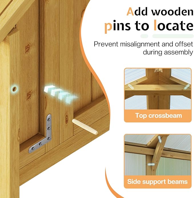 Jocisland 6x8x6.5 Ft Wooden Greenhouse, Pre-Assembled Solid Cedar Frame, Walk-in Design, Lockable Door, Adjustable Roof Vents, Polycarbonate Panels for Outdoor, Garden, Backyard