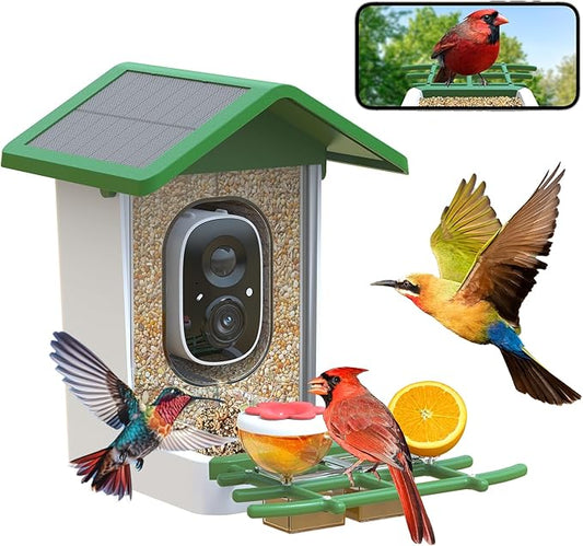 Smart Bird Feeder with Camera: Solar Powered Birdhouse with AI Recognition, Wireless Bird House with Camera for Outdoor, Unique Birthday Gifts for Mom Dad