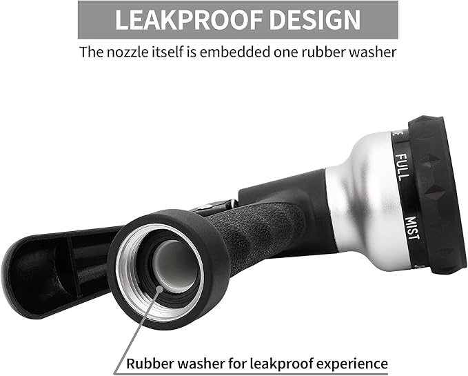 AUTOMAN-Garden-Hose-Nozzle, ABS Water Spray Nozzle, 7 Adjustable Watering Patterns, Slip Resistant for Watering Plants, Lawn& Garden, Washing Cars, Cleaning, Showering Pets & Outdoor Fun.Silver Color