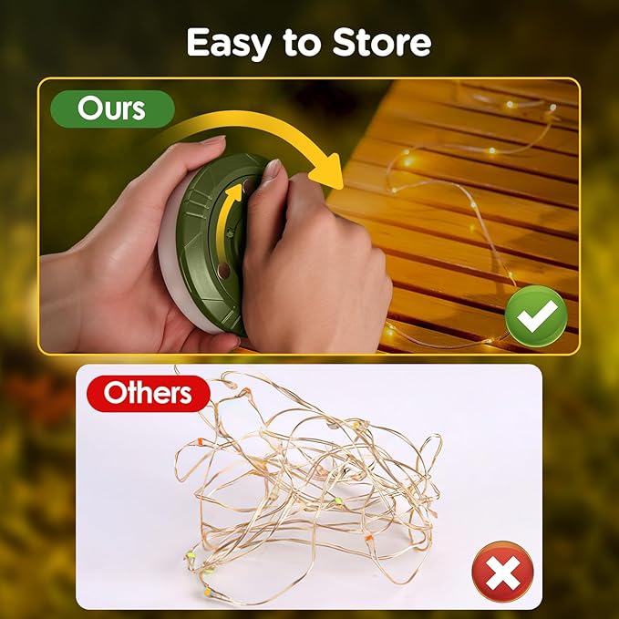 OGERY 3-Pack Camping String Lights, 4 in 1 Quick Storage 32.8FT Rechargeable Indoor Outdoor Fairy Lights String with 8 Lighting Modes, Hanging Portable LED for Christmas Decor Patio Party Essentials