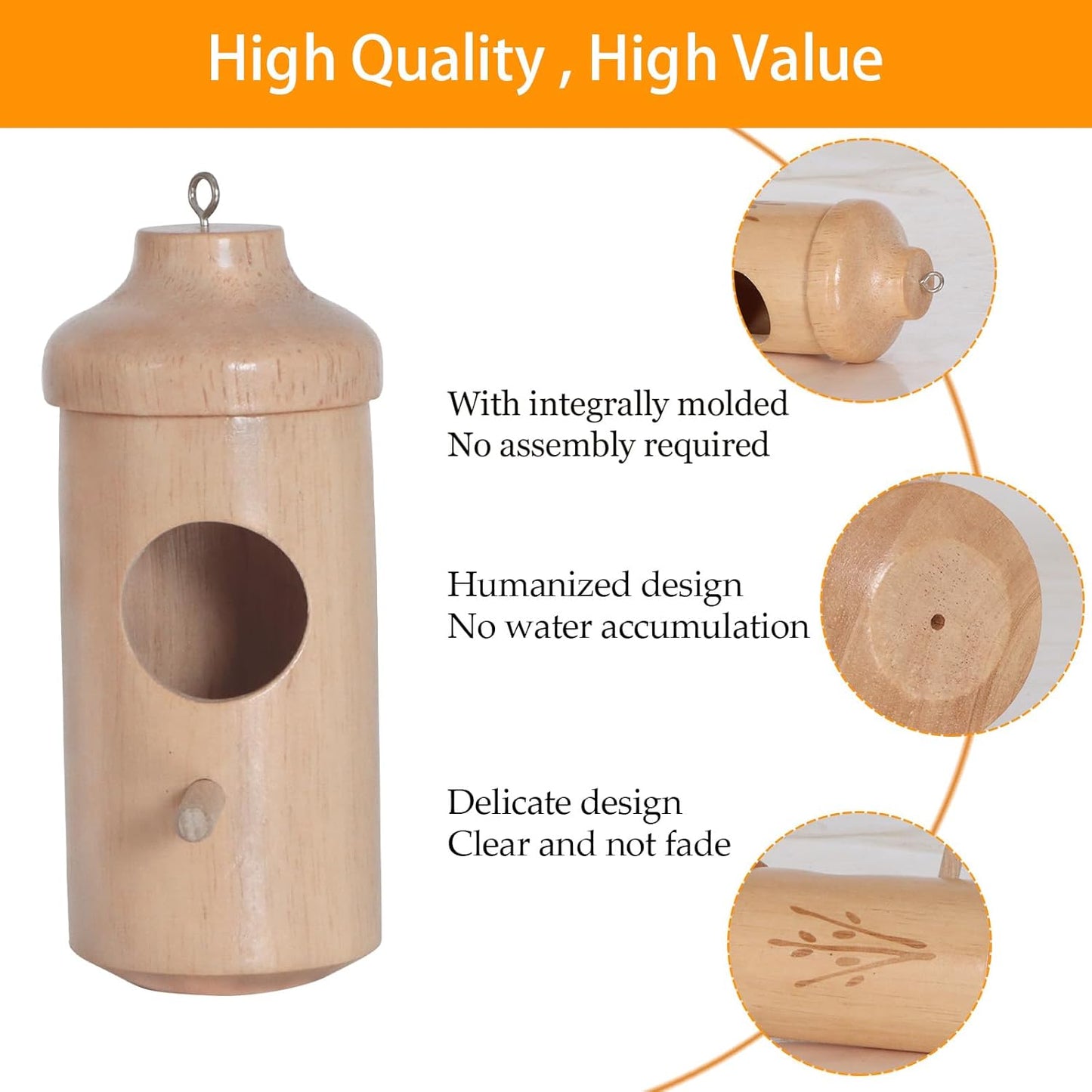 Hummingbird House - Natural Wooden Hummingbird Houses for Outside Hanging, Gardening Gifts for Women Home Decoration 3 Packs