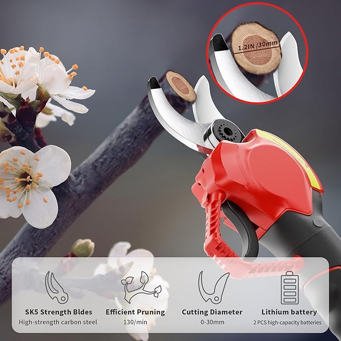 2025 Upgraded Electric Pruning Shears Professional Cordless Electric Pruning Battery Powered, Tree Branch Pruner with 2 PCS Rechargeable 2 Ah Lithium Battery - 30mm (1.2inch) Cutting Diameter
