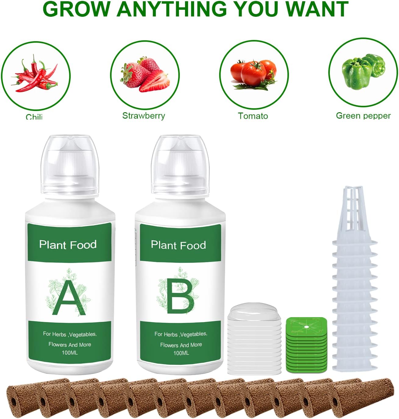 Seed Pods Kit for Hydroponics Growing System, Seed Starter Pods for Indoor Garden, Including 12pcs Grow Sponges, Grow Baskets, A&B Hydroponic Nutrients, Compatible with Idoo, QYO, LYKO, Square Shape