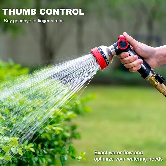 FANHAO Heavy Duty Garden Hose Nozzle, 100% Metal Water Hose Sprayer with 9 Spray Patterns, Thumb Control, On Off Valve, High Pressure Water Nozzle for Lawn/Garden Watering, Car & Pets Washing