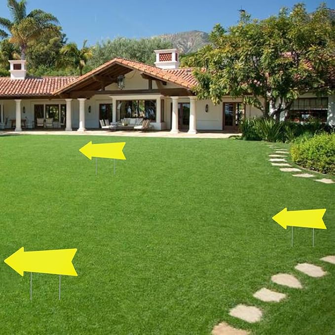 Yellow Arrow Signs with Stakes, 12Pcs - 17x6 Inches, Directional Signs for Real Estate, Garage Sales