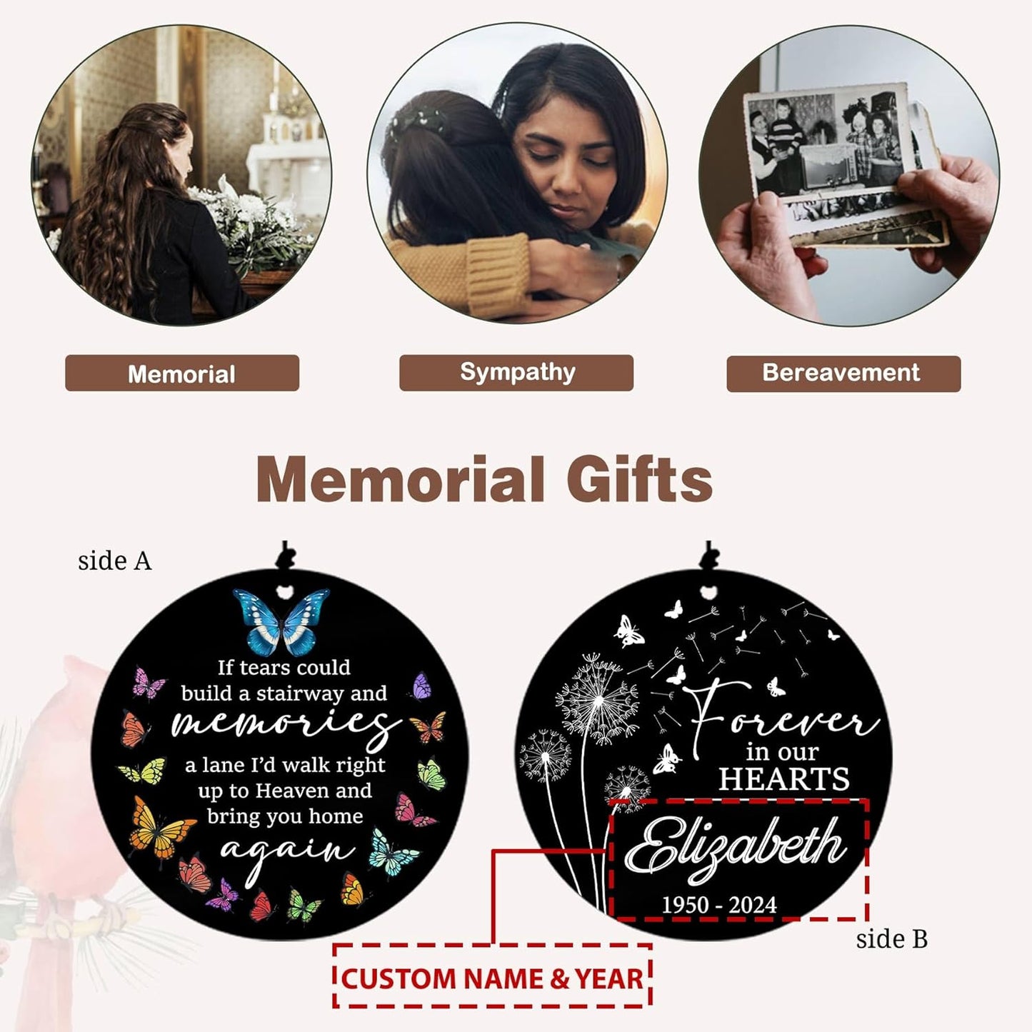 Personalized 36" Memorial Wind Chimes for Outside, Sympathy and Bereavement Gift for Loss of Loved One, A Thoughtful Remembrance of Mother, Father or Husband for Garden and Patio