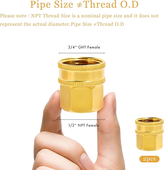 TAROSE 2 Pack Brass Garden Hose Adapter, Female to Female Hose Adapter Connector, GHT to NPT Adapter Hose Fitting,Double Brass Garden Hose to Pipe Fittings Connect