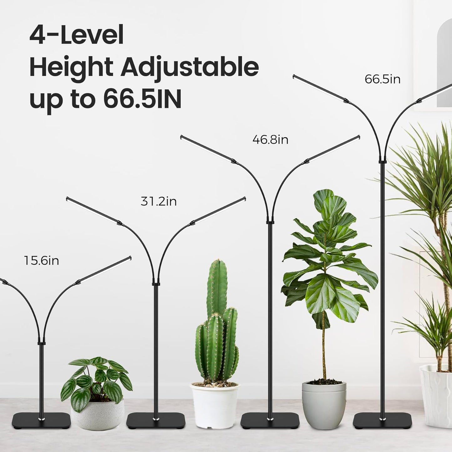 Plant Grow Light for Indoor, Full Spectrum Dual Heads Grow Light, 66.5in Extendable Stand,144 LEDs,10-Level Dimmable, Auto Timer, Adjustable Gooseneck Floor Lamp for Tall Large Plants