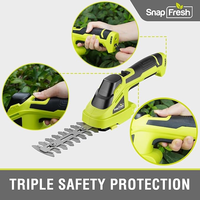 SnapFresh Cordless Grass Shear Bush Trimmer, 2 in 1 Handheld Hedge Trimmer, 7.2V Electric Grass Trimmers, Lightweight Shrubbery Trimmers Battery & Charger Included, Shrub Trimmer for Garden(Green)