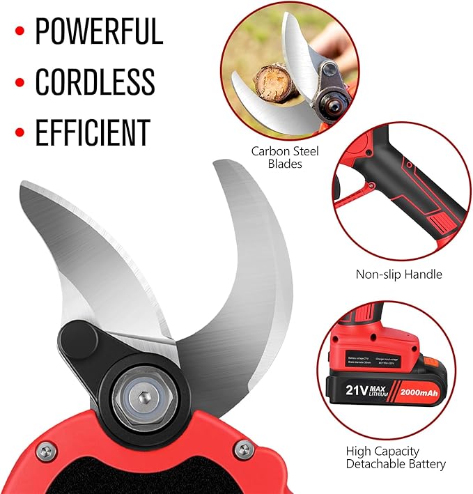 Electric Pruning Shears,Professional Cordless Tree Branch Pruner with 2PCS Lithium Battery and Matching Tools,30mm (1.2″) Cutting Diameter