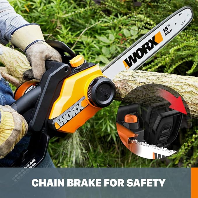 Worx WG304.2 Saw 18-Inch 15.0 Amp Electric Chainsaw with Auto-Tension, Chain Brake