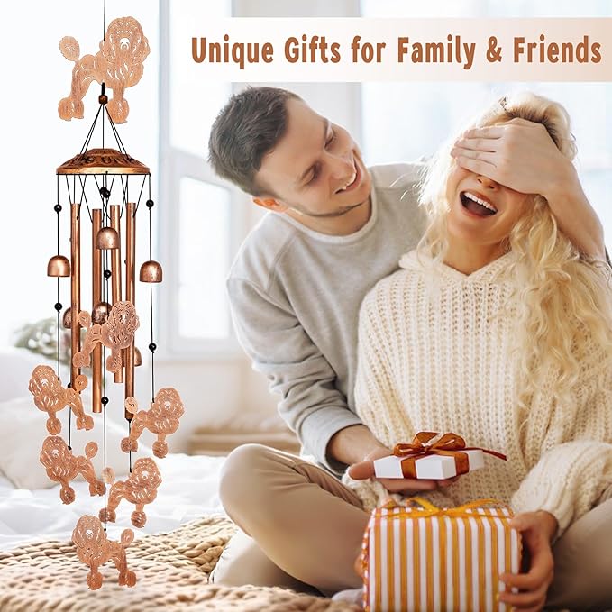 Poodle Wind Chimes for Outside, Metal Windchimes Outdoors, Poodle Gifts for Women/Men, Memorial/Birthday Gifts, Garden Decor for Outside, Patio or Yard, Durable Chimes for Outdoors