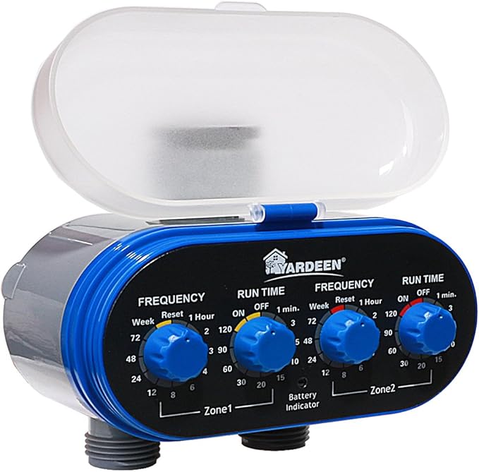 Dual Outlet Water Timer Irrigation Controller System, No Water Pressure Required