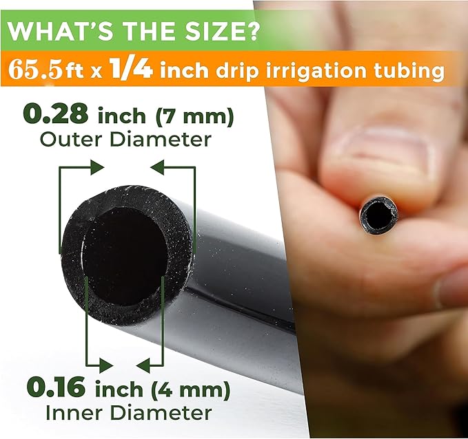 65.5 Ft (20 m) 1/4 Inch Drip Irrigation Tubing,for Irrigation Tubing Garden Hose Drip Launcher,Drip Irrigation System Black (ID0.16 in,OD0.28 in)