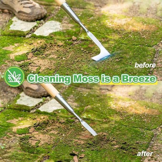 Berry&Bird 63'' Long Handle Crevice Weeding Tool, Stainless Steel Crack Weeder Crevice Weeding Sickle Tool, L-Shaped Manual Weeder Puller for Garden, Lawn, Yard, Side-Walk, Narrow & Wall Gaps