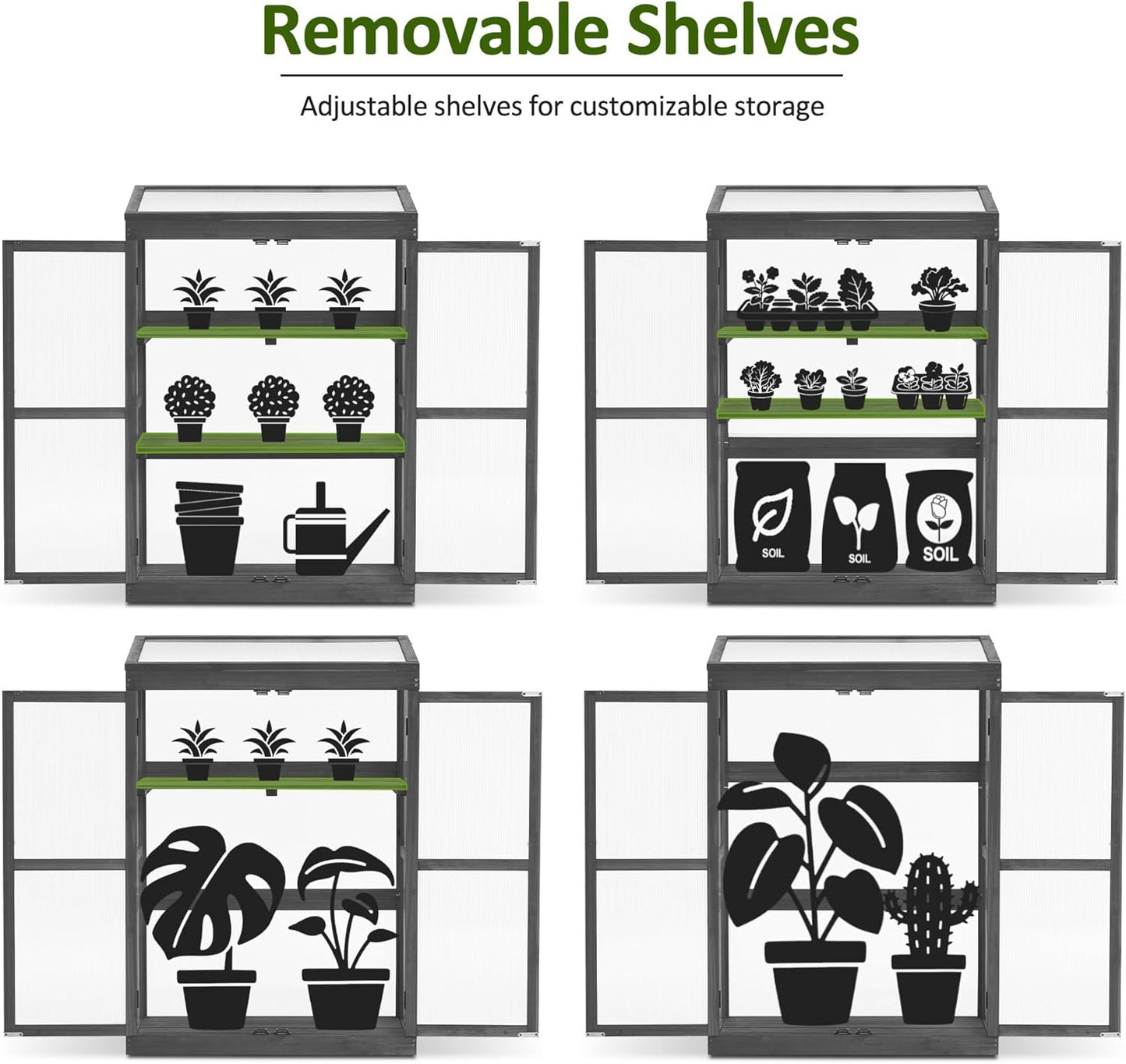 MCombo Wooden Cold Frame Greenhouse, Raised Flower Planter Shelf Protection for Outdoor Indoor Use, 0760 (Dark Grey)