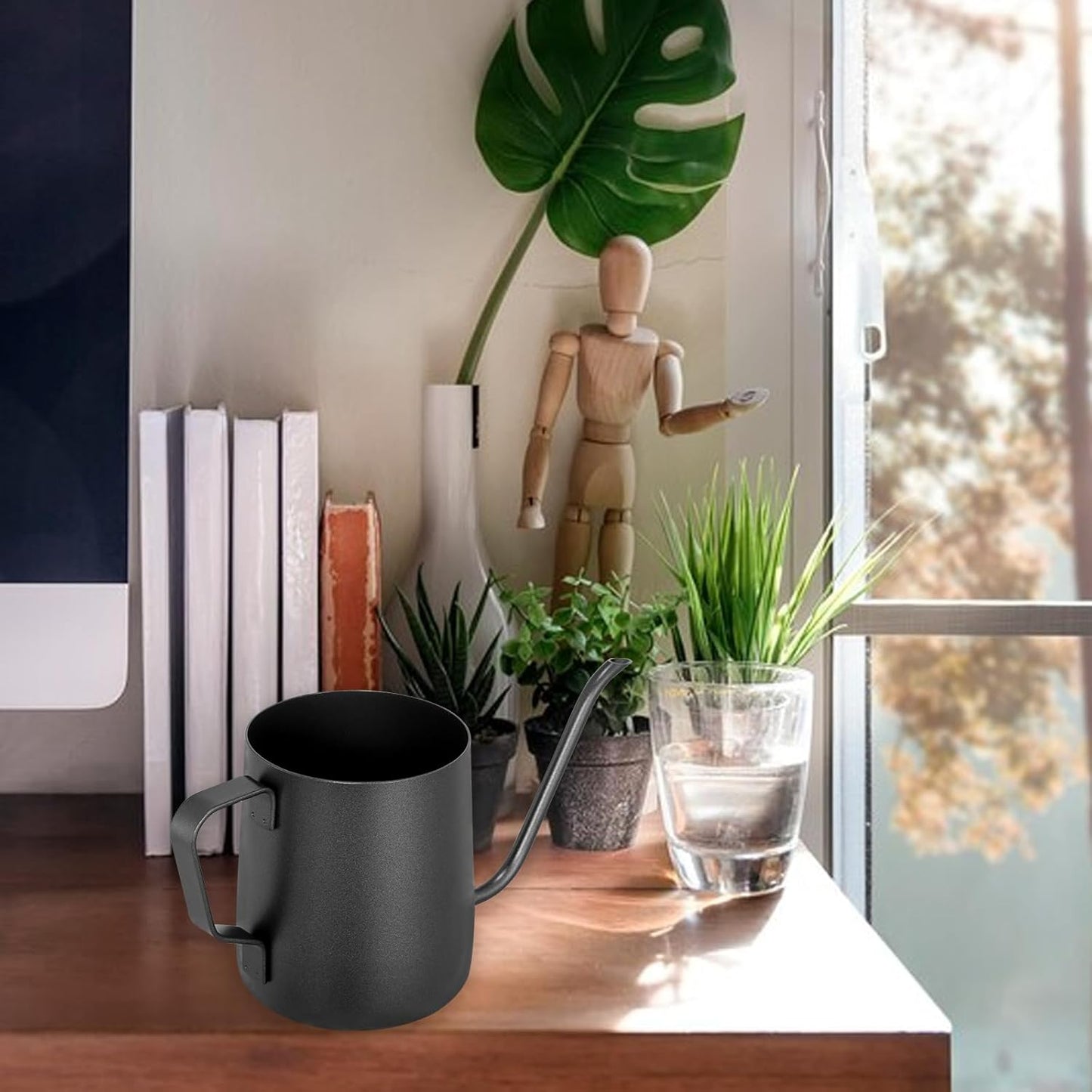 Small Watering Can Indoor Plants - 12 oz Mini Metal Watering Can with Long Spout Rust-Proof Stainless Steel Tiny Watering Pot for Small Indoor Plants Home & Office Black