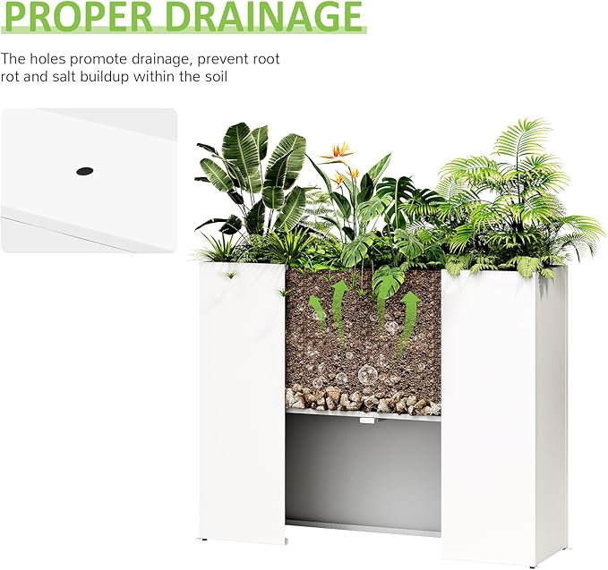 Set of 2 Outdoor Planters 38"W x 10.2"D x 30"H- Tall Rectangular Planters for Outdoor Patio/Porch, All-Weather with Anti-dumping Kit, Durable Galvanized Steel, Modern Design for Plants, Flower