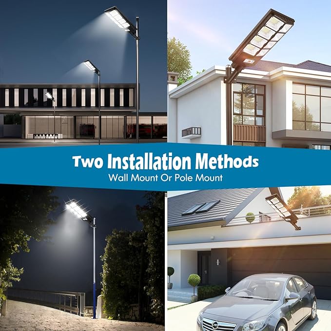 VUAA 2 Pack Solar Street Lights Outdoor Waterproof, 10000LM 448 LEDs Solar Parking Lot Lights Dusk to Dawn,Outdoor Flood Light with Motion Sensor and Remote Control for Area Lighting Yard, 6500K