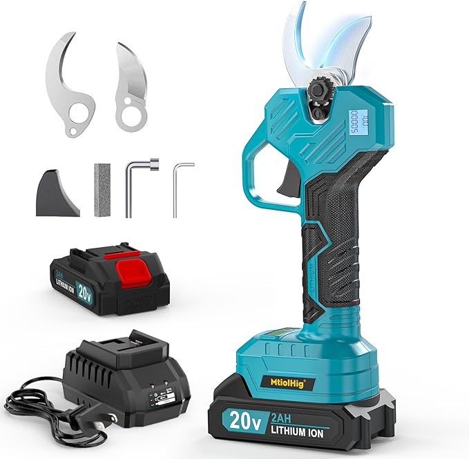 Cordless Pole Pruning Shears Compatible with Makita 18V Battery: 1.5-2 Inch Cutting Diameter Electric Pruning Shears with 2 x 2.0Ah Rechargeable Batteries - with LCD Display for Tree Branch