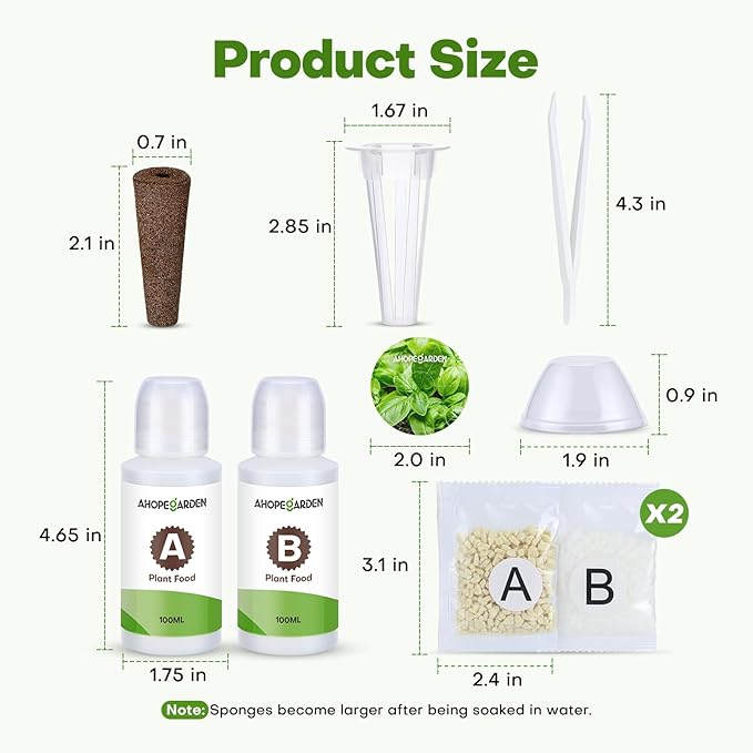 Ahopegarden 166PCS Hydroponic Pods Herb Kit: Grow Anything Kit With 600ml A&B Plant Food, 40 Grow Sponges, 40 Baskets, 40 Domes, 40 Labels, 1 Tweezer - Hydroponics Supplies for Aerogarden & Most Brand