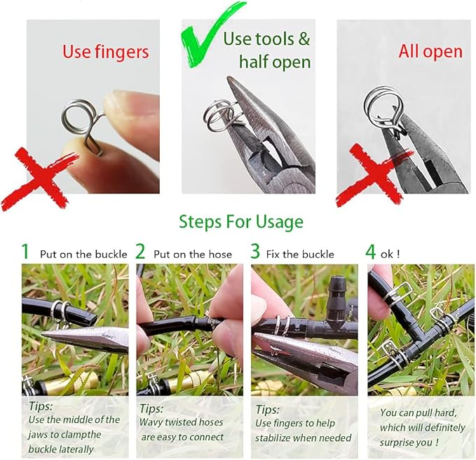 Heeqinn 1/4" Irrigation Hose Clamp, Firm and Leak-Proof, Easy to Install, Solution for Leaking of Drip Irrigation Kit Connector, Irrigation Fit, Irrigation part, 100pcs