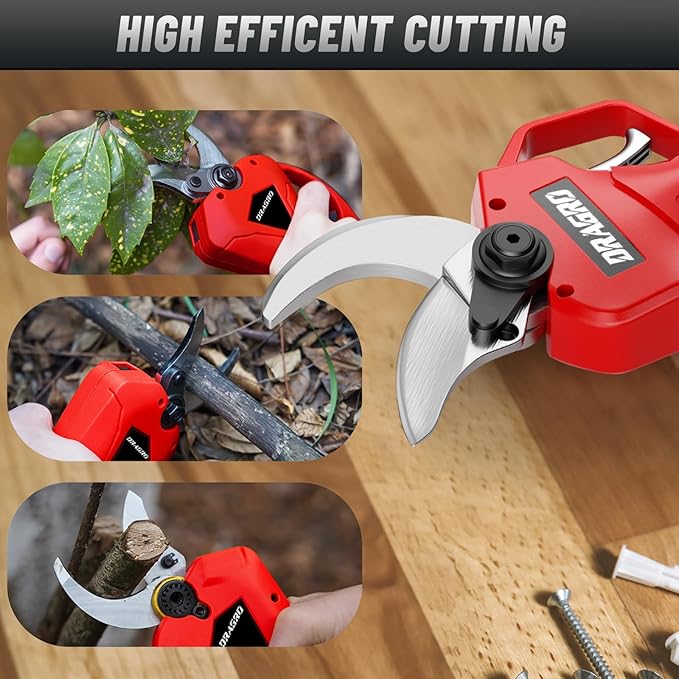 Professional Cordless Electric Pruning Shears, Cutting (40MM)1.6inch Diameter Professional Heavy Duty Garden Pruner,2pcs 4AH Rechargeable 24V Lithium Battery -2 Set Blades
