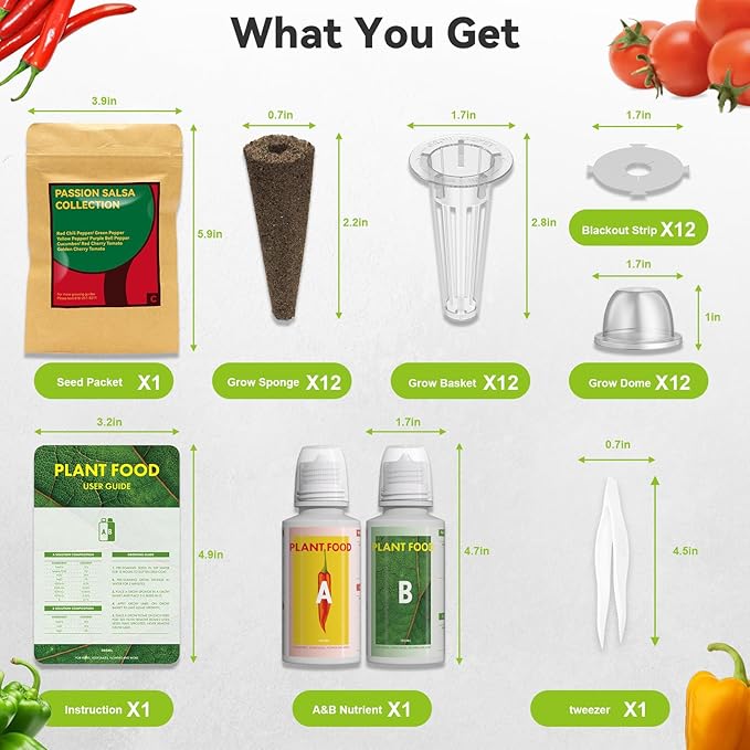 inbloom 12-Pod Pepper Seed Pod Kit for AeroGarden, iDOO, Ahopegarden Hydroponic Growing System, Include Cucumber, Red&Golden Tomato, Red Chili Pepper, Green&Yellow Pepper, Purple Pepper, 400+ Seeds