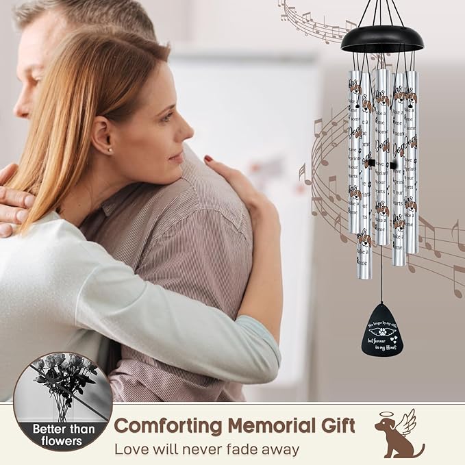 ASTARIN 33" Pet Memorial Wind Chime, Memorial Wind Chimes for Loss of Dog, Paw Print Sympathy Gifts for Loss of Dog, Angle Wings Bereavement Gift Wind Chime for Outside Indoor