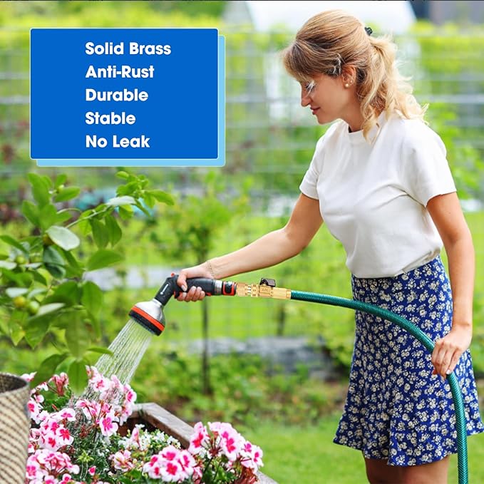 FINEST+ Garden Hose Quick Connector, Solid Brass 3/4 Inch Thread Fitting No-Leak Water Hose Female and Male Easy Connect (6 Sets)