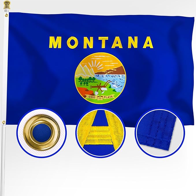 XIFAN Premium Montana State Flag 3x5 ft Outdoor, Double Sided Embroidered Image, Heavy Duty 210D Nylon MT Flags, the Strongest Longest Lasting for Outside with Sewn Stripes/Brass Grommets