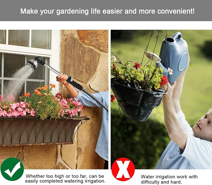ESOW Garden Hose Wand 16 Inches, Watering Sprayer Wand with 9 Watering Patterns, 180° Adjustable Swivel Head, 100% Heavy Duty Metal Hose Nozzle, Thumb Control On Off Valve