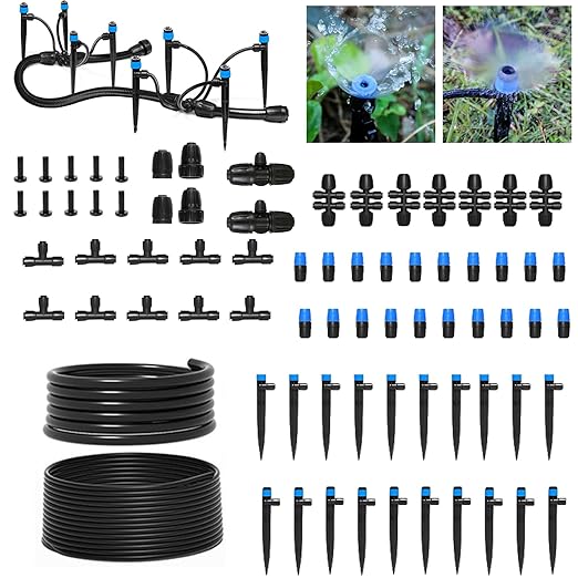 Drip Irrigation System for Garden, 262 ft Garden Watering System Drip Irrigation Kit, with 1/4" & 1/2" Tubing and 20pcs Sprinklers for Lawn Yard Flower Green Houses Plants